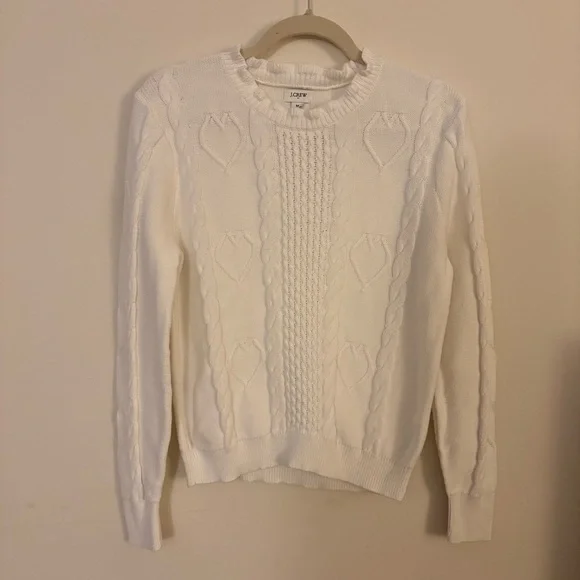 J. Crew cable knit heart sweater 100% cotton white crewneck size M - Picture 5 of 15